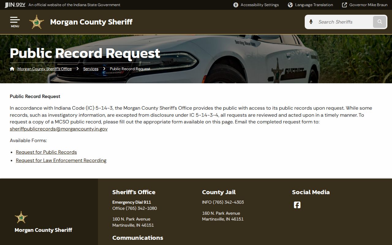 Morgan County warrant records official Sheriff public record request page